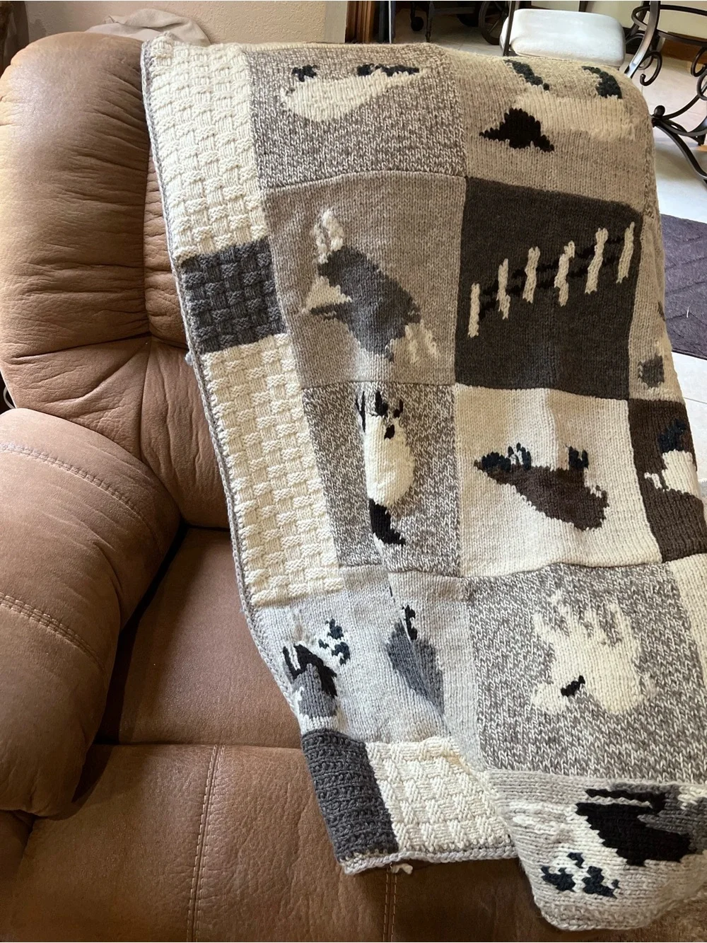 Handmade Sheep & Border Collie Wool Blanket/ Afghan Fleece Lined Peruvian Wool